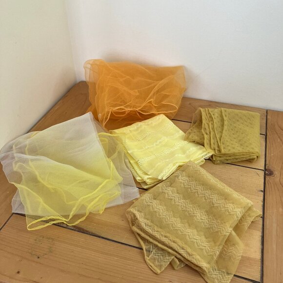 Sheer Vintage Scarf for Hair Neck Head Yellow & Orange Set of 5 Scarves - Picture 6 of 10